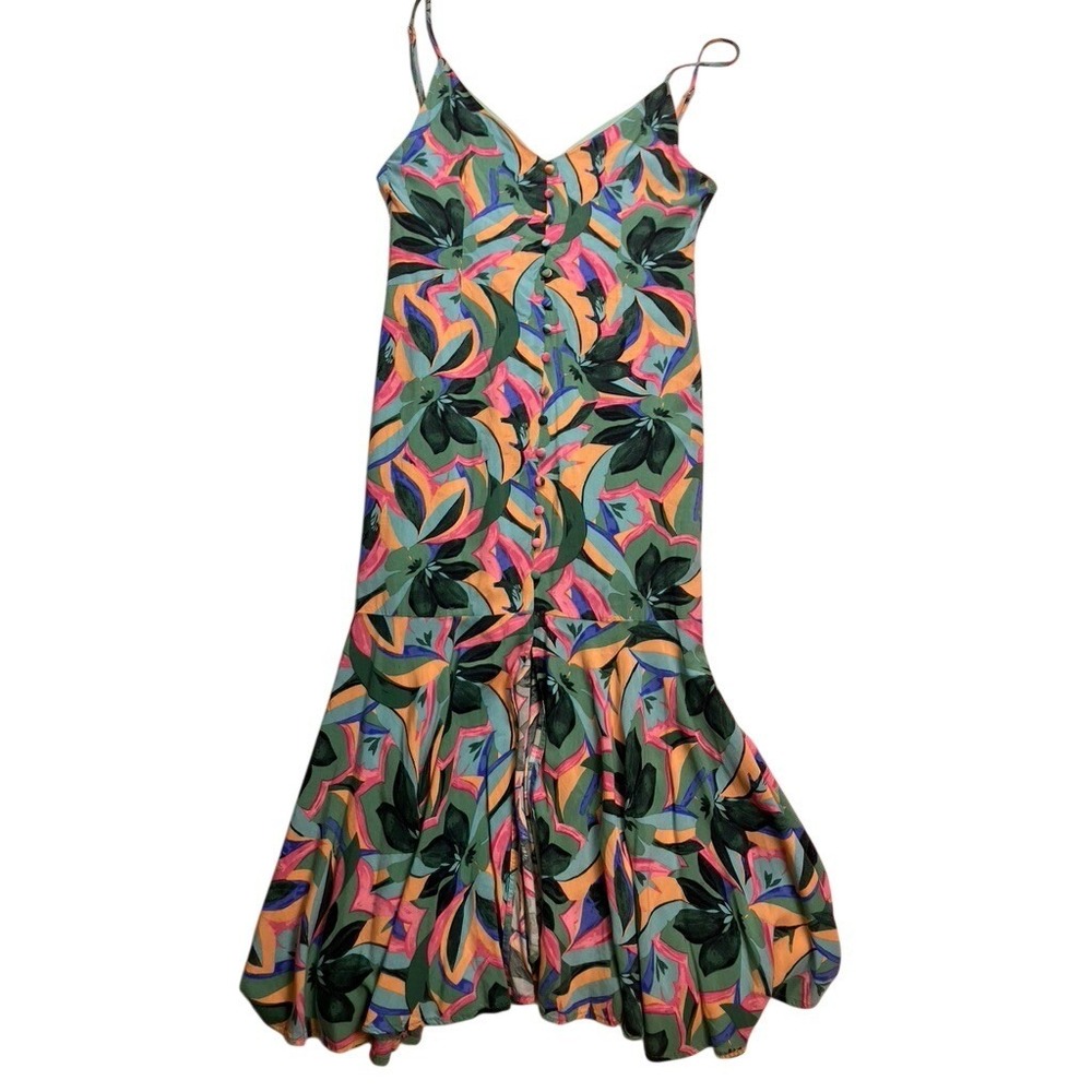 Hello Molly Maxi Dress Womens 6 Multicolor‎ Floral Button Front Summer Boho
